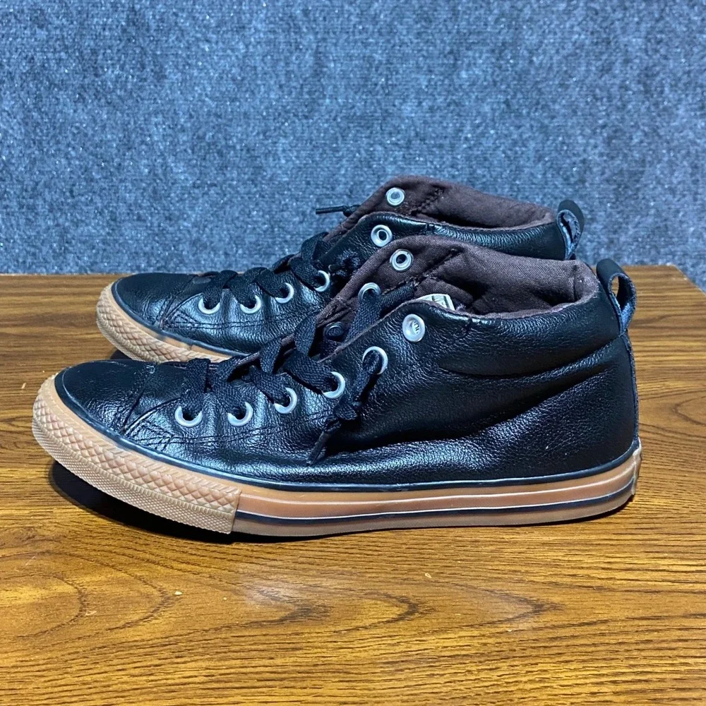 Converse Chuck Taylor All Star Street Mid Black Leather Gum Sole 645196C Size 6Y